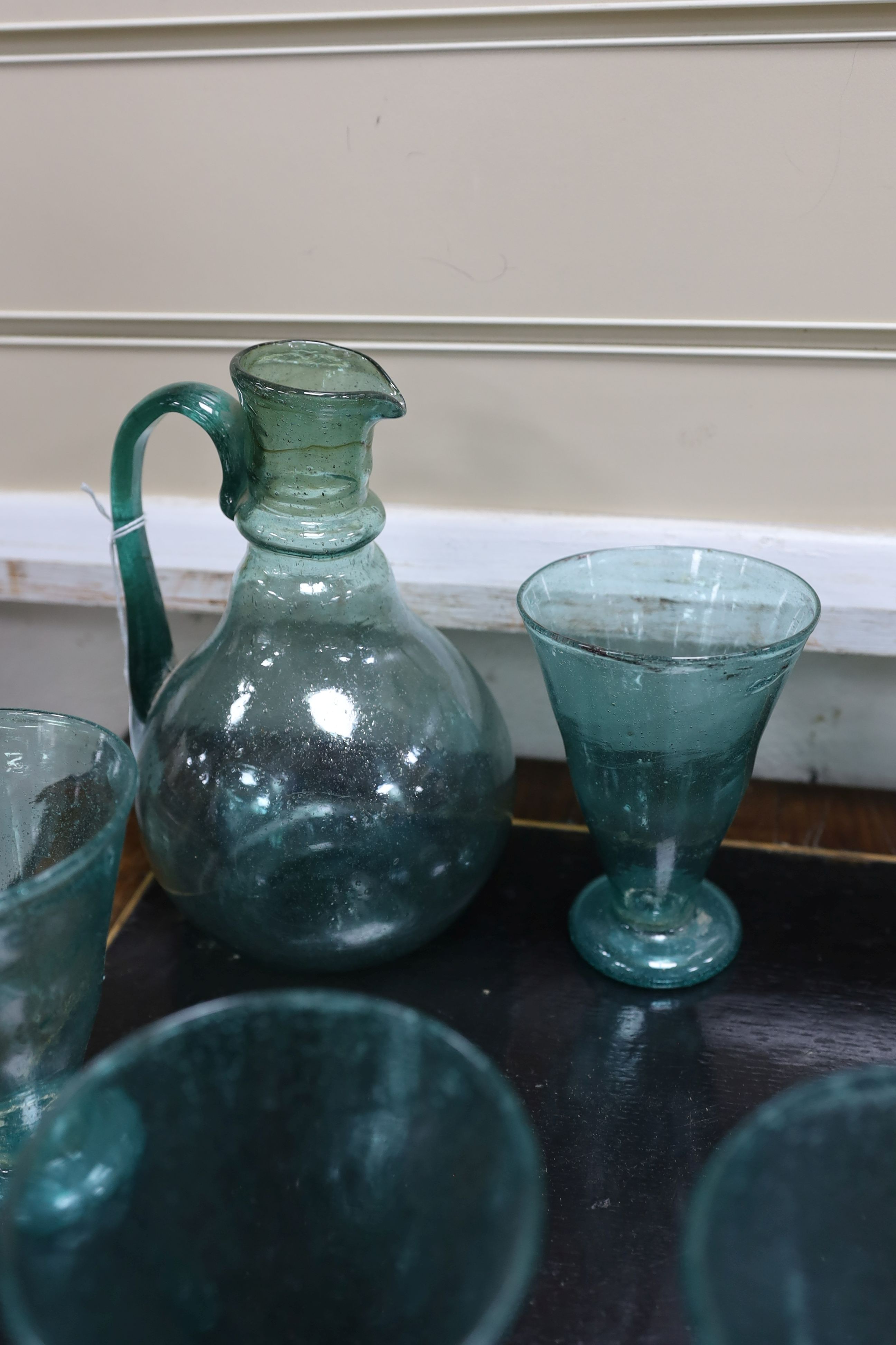 A quantity of green glassware